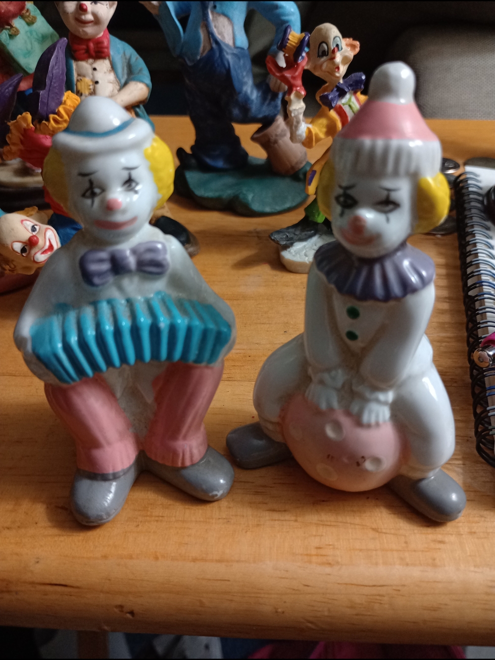 Ceramic Clown Figurine Pair - Pink and White Decorative Set